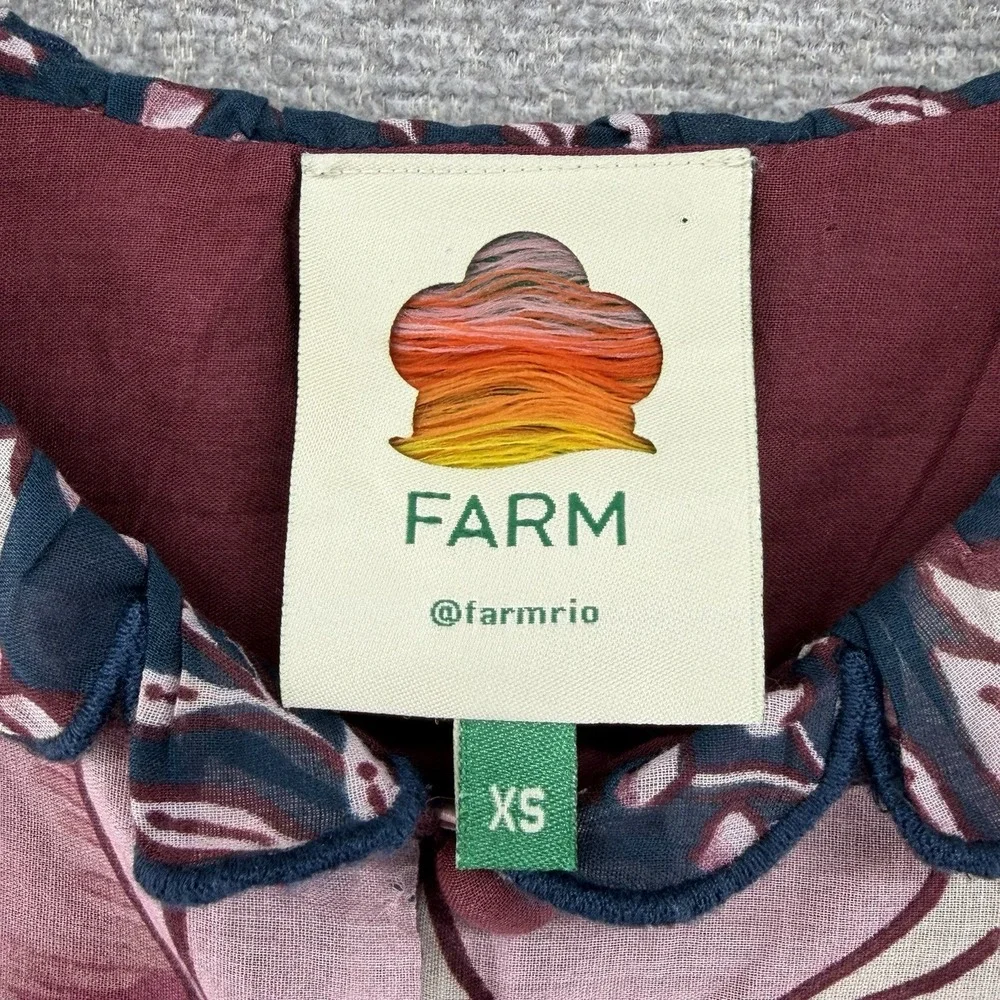 Farm Rio Anika Charm Floral Top Women Size XS Ruffled Cropped Peasant Casual
